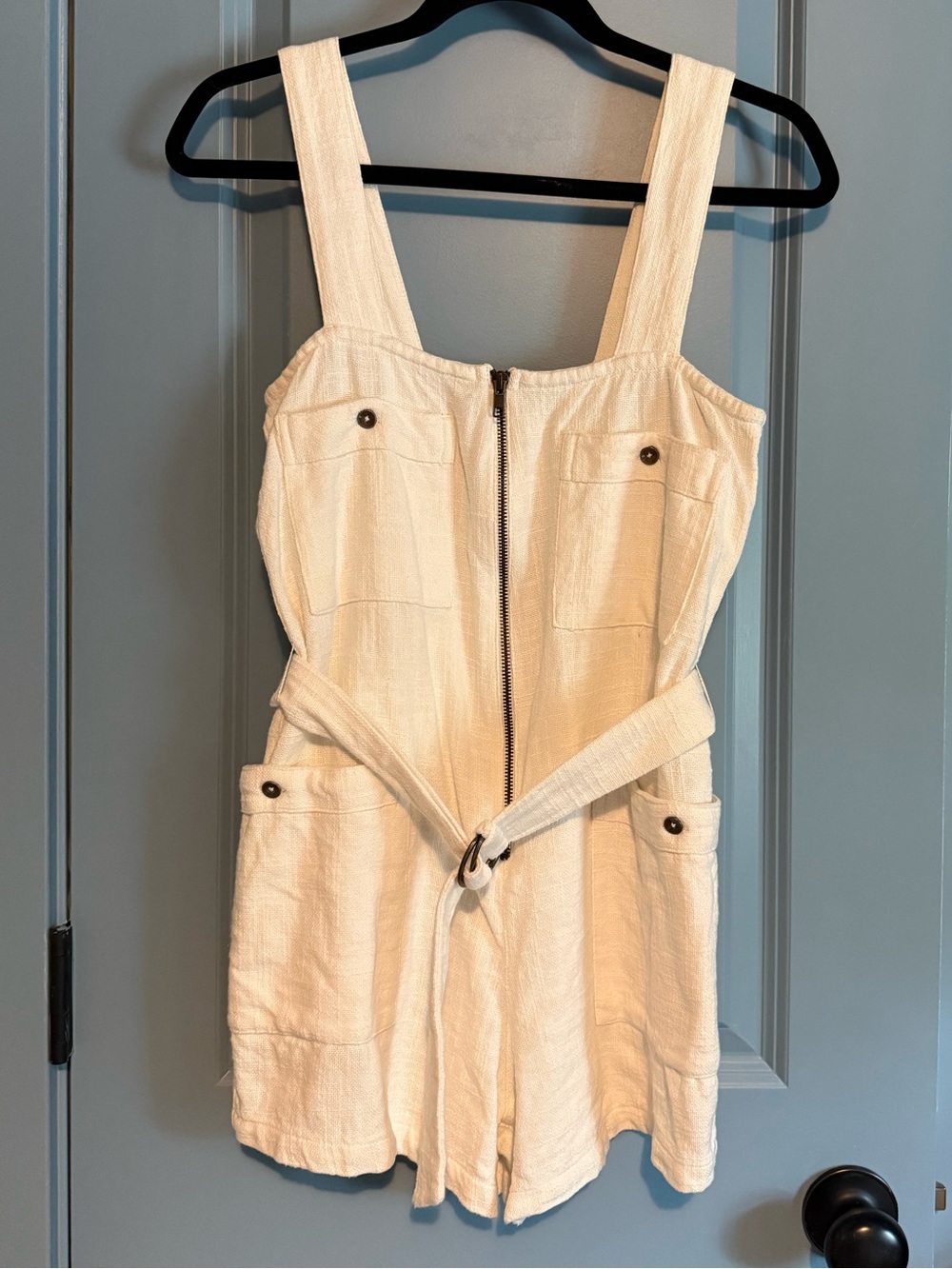 Billabong Cream Sleeveless Utility Romper with Front Zip